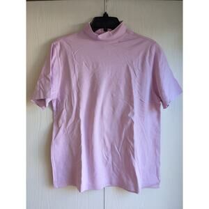 Lands' End Women's Short Sleeve Pink Turtle Neck Cottoned Plain Top Size L